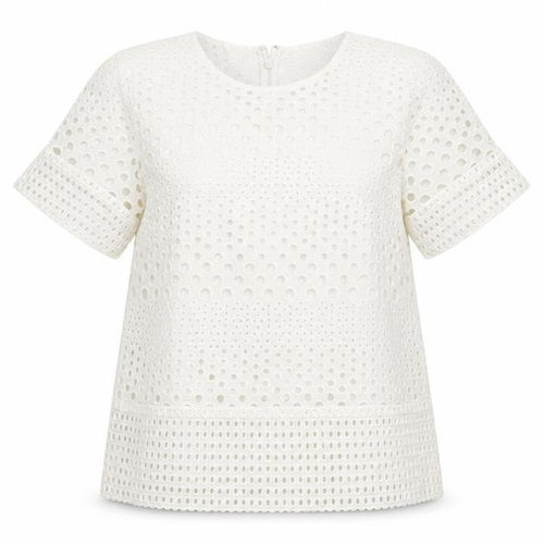 Michael Kors Women's Ivory Cotton Lace Short Sleeve Blouse M