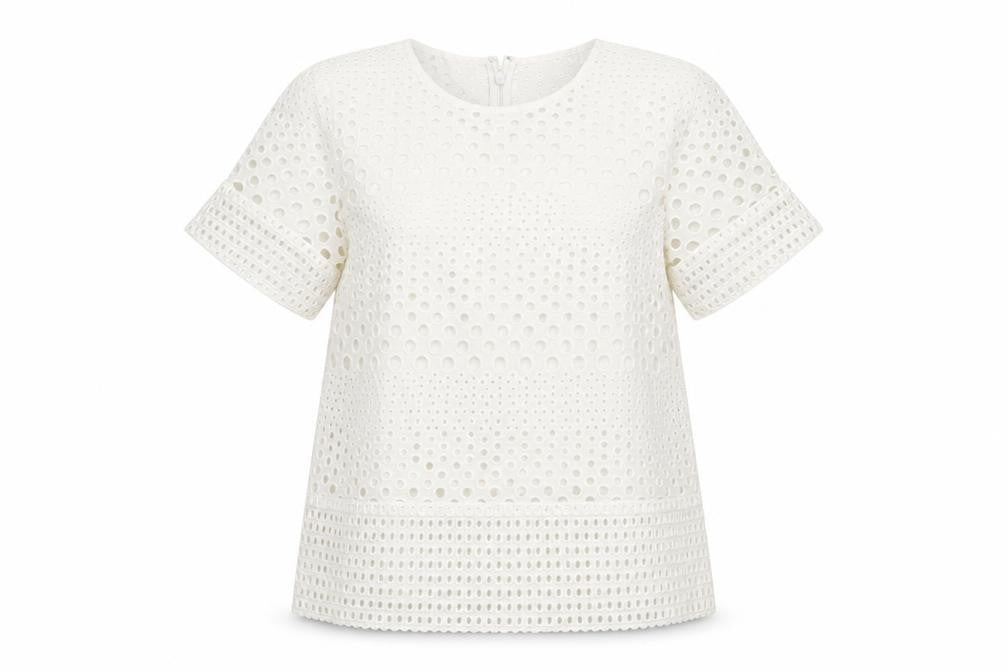 Michael Kors Women's Ivory Cotton Lace Short Sleeve Blouse M