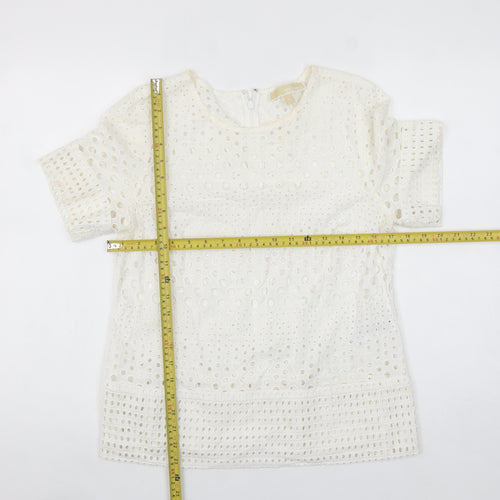 Michael Kors Women's Ivory Cotton Lace Short Sleeve Blouse M