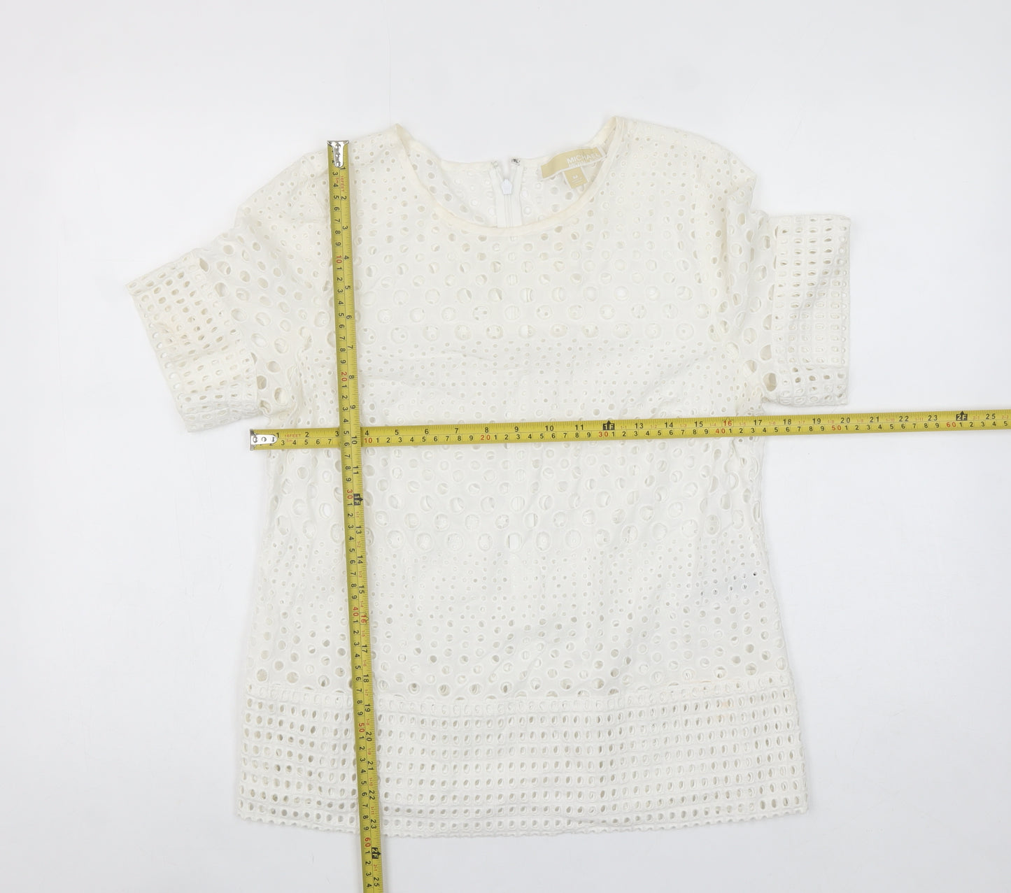 Michael Kors Women's Ivory Cotton Lace Short Sleeve Blouse M