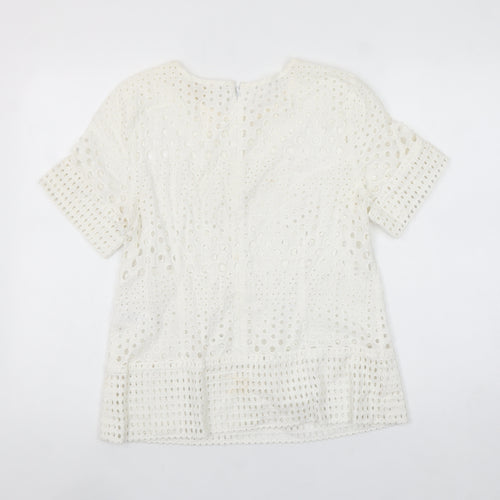 Michael Kors Women's Ivory Cotton Lace Short Sleeve Blouse M