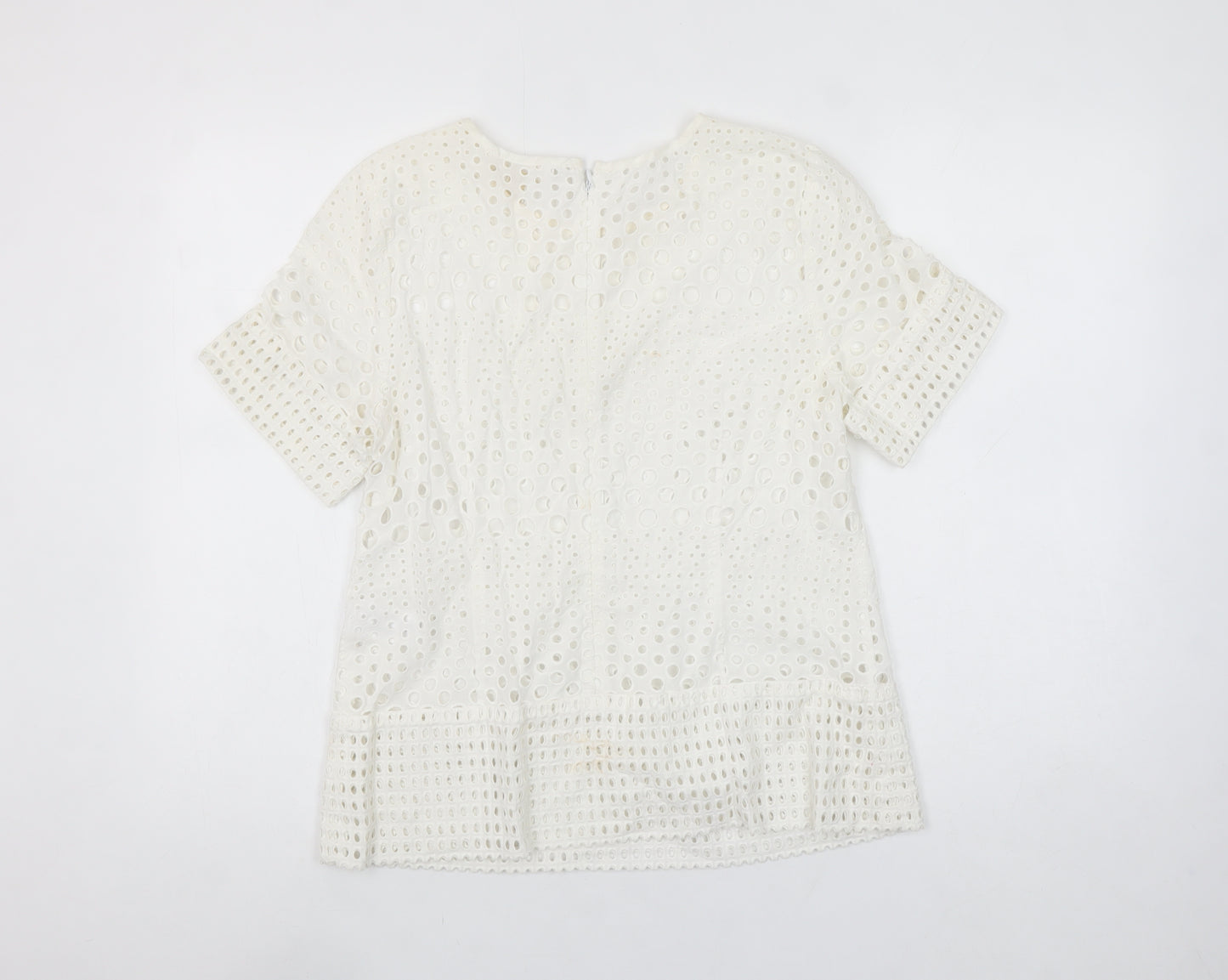 Michael Kors Women's Ivory Cotton Lace Short Sleeve Blouse M