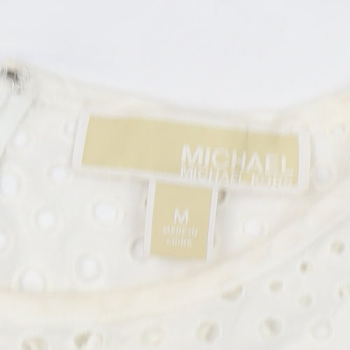 Michael Kors Women's Ivory Cotton Lace Short Sleeve Blouse M