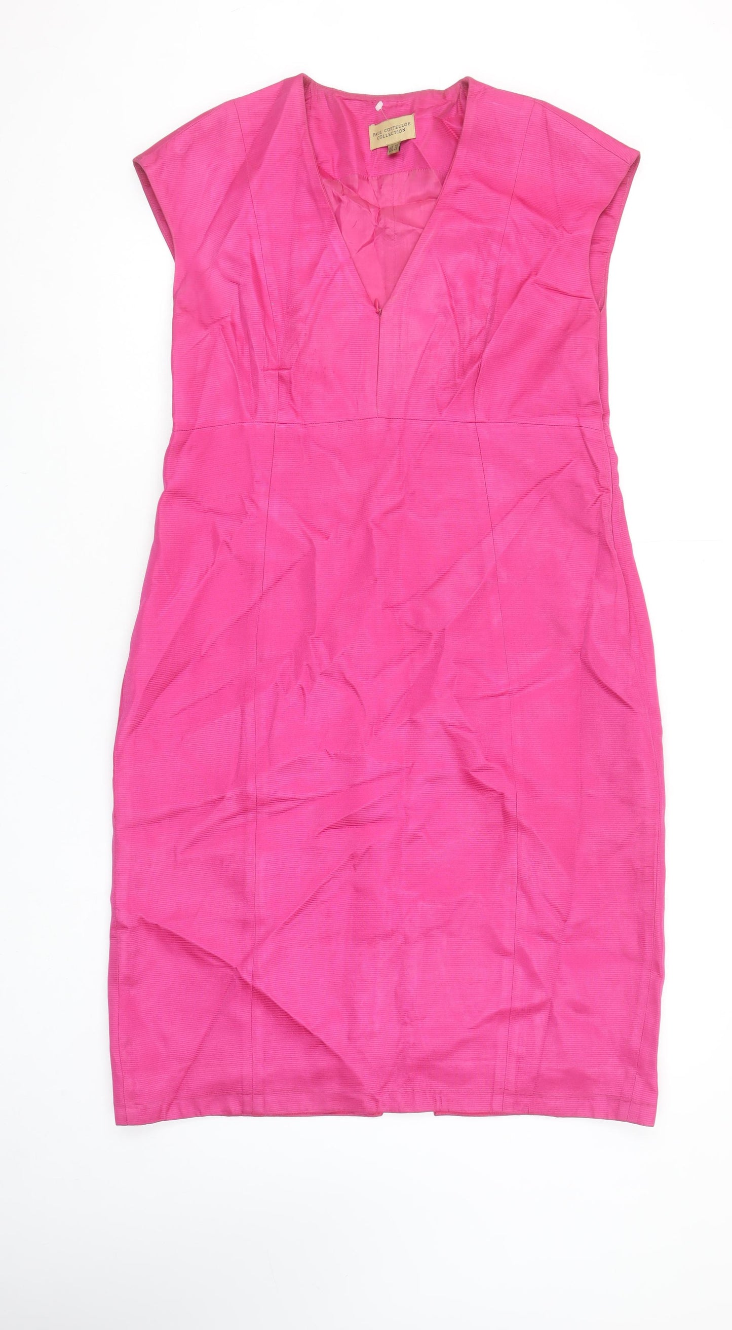 Paul Costelloe Women’s Pink Sheath Dress UK 16 V-Neck Formal