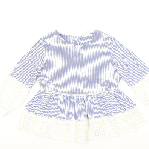 Japna Women's Blue Striped Cotton Tunic Blouse Long Sleeve S