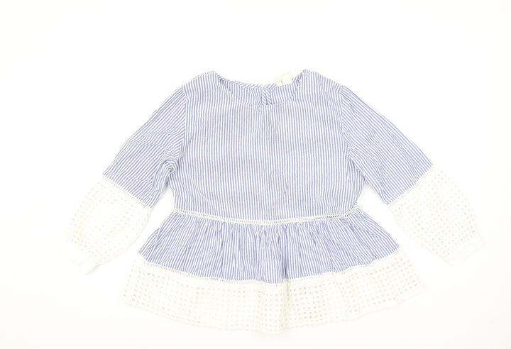 Japna Women's Blue Striped Cotton Tunic Blouse Long Sleeve S