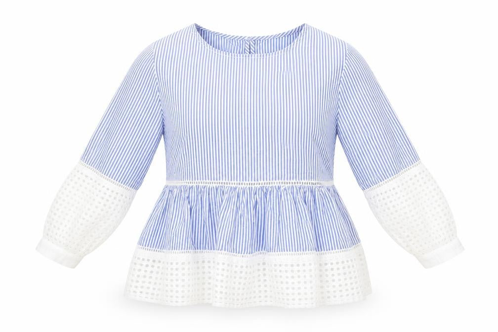 Japna Women's Blue Striped Cotton Tunic Blouse Long Sleeve S