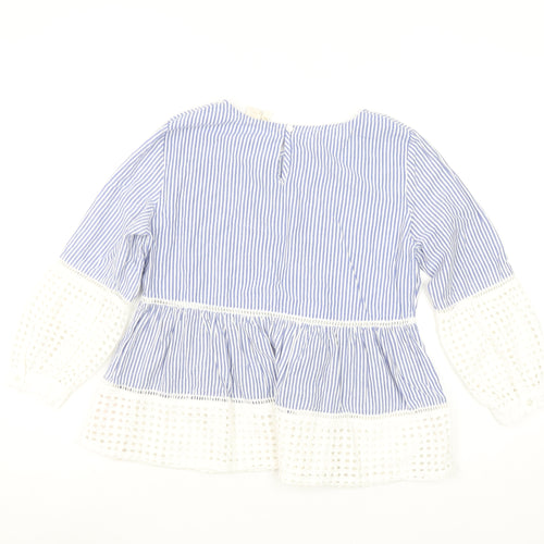 Japna Women's Blue Striped Cotton Tunic Blouse Long Sleeve S