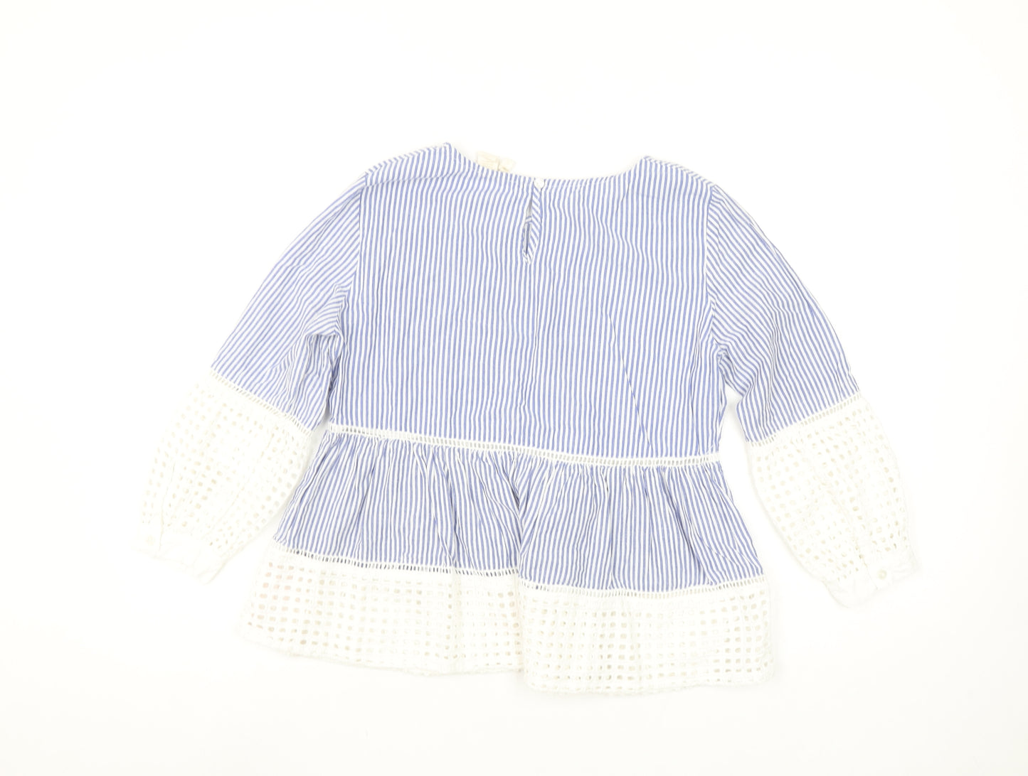 Japna Women's Blue Striped Cotton Tunic Blouse Long Sleeve S
