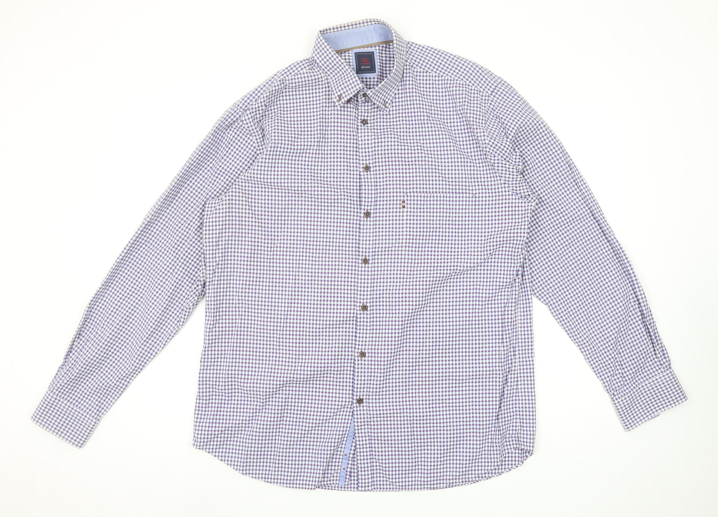 André Jeanswear Men's Blue Check Long Sleeve Button-Up Shirt L
