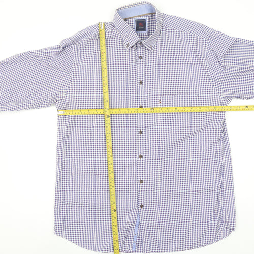 André Jeanswear Men's Blue Check Long Sleeve Button-Up Shirt L