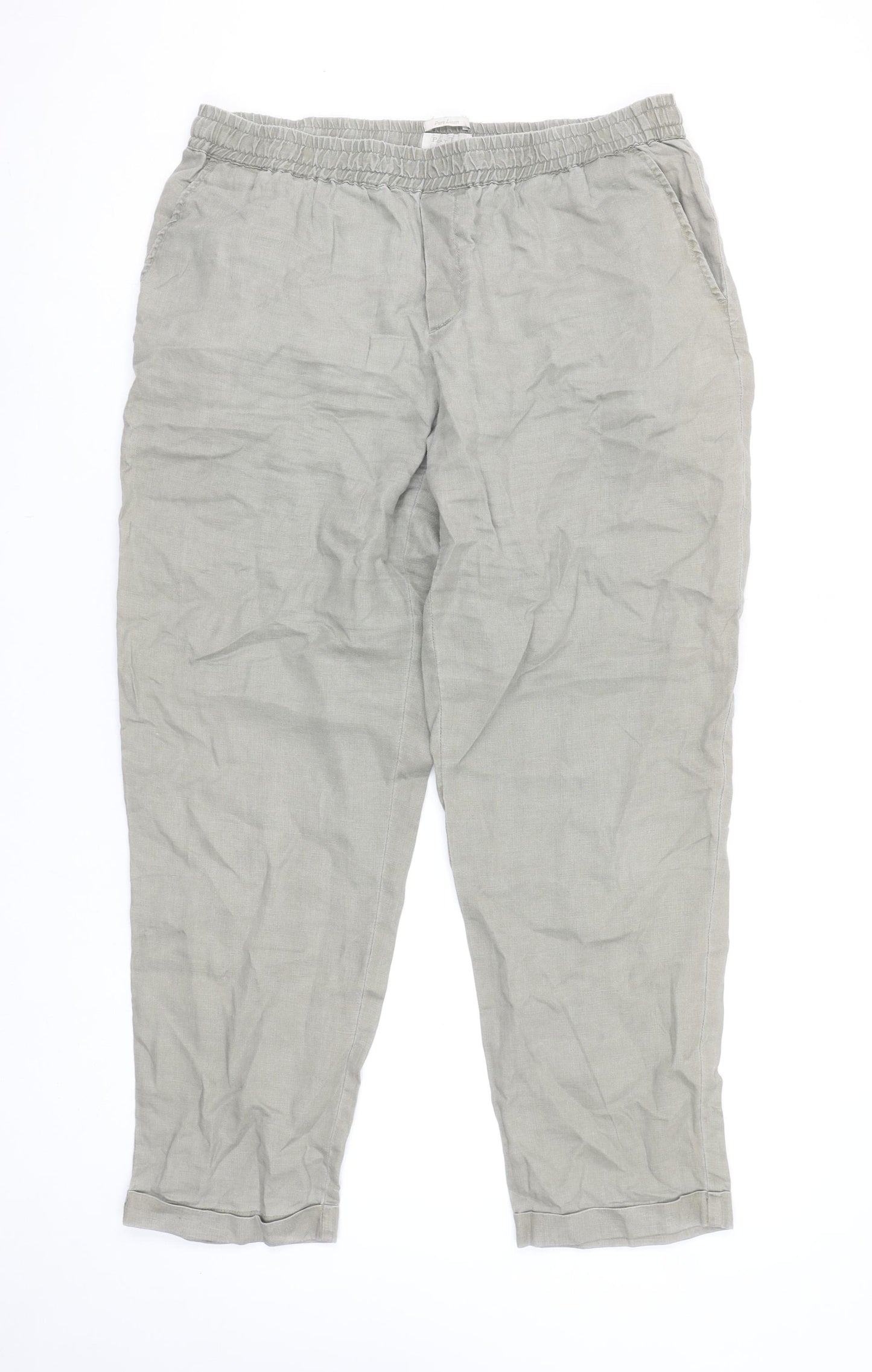Part Two Copenhagen Women’s Beige Linen Elastic Waist Trousers Size 12