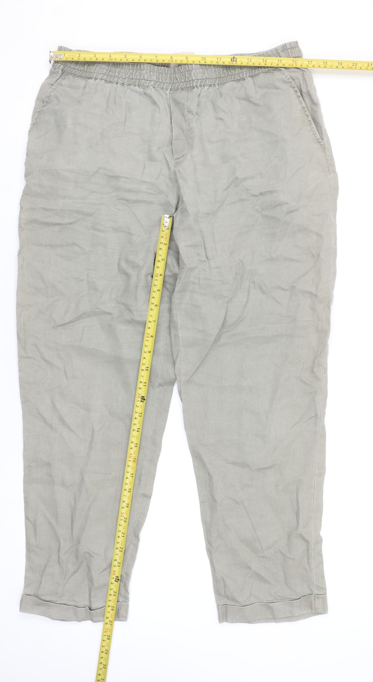 Part Two Copenhagen Women’s Beige Linen Elastic Waist Trousers Size 12