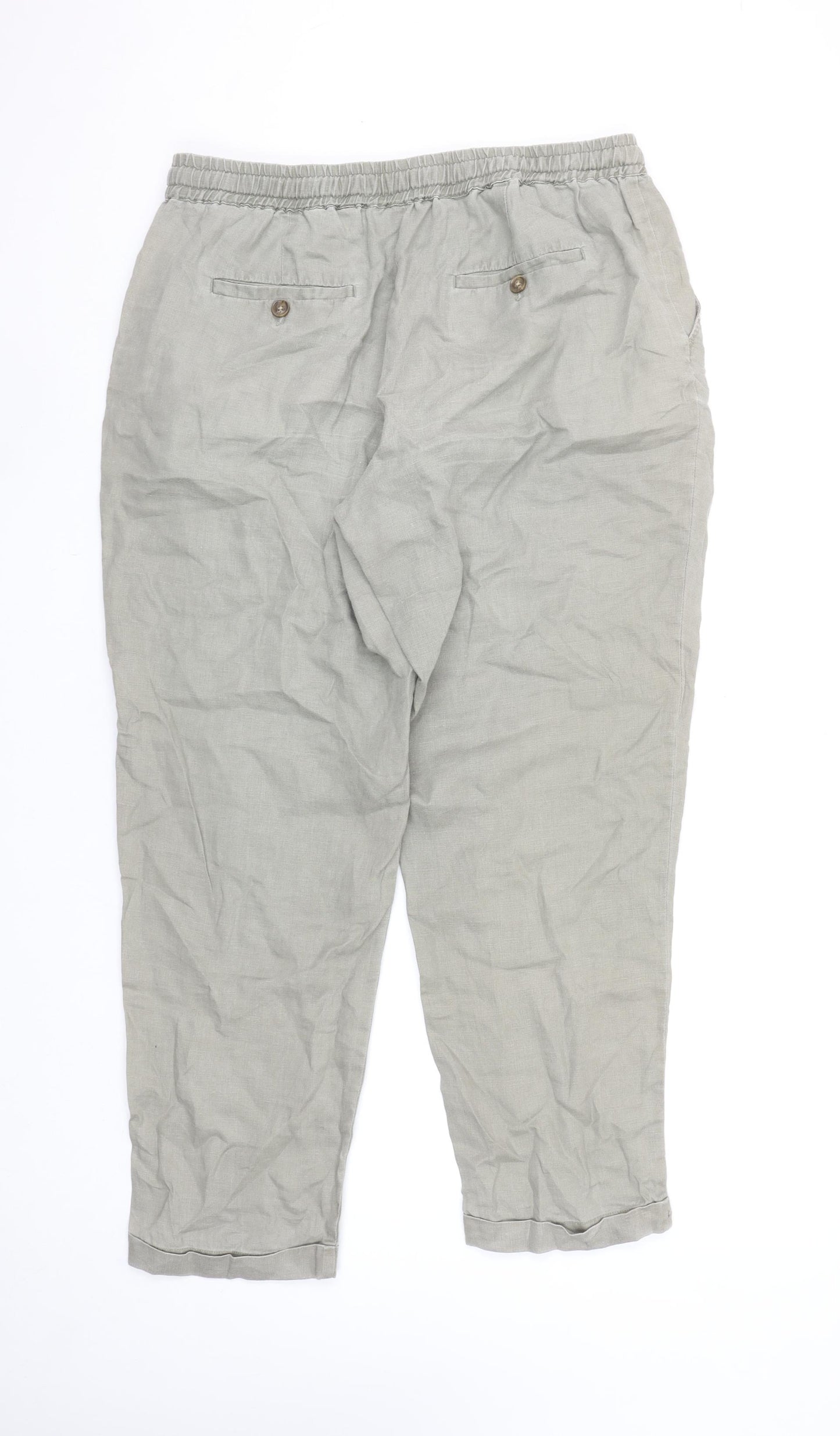 Part Two Copenhagen Women’s Beige Linen Elastic Waist Trousers Size 12