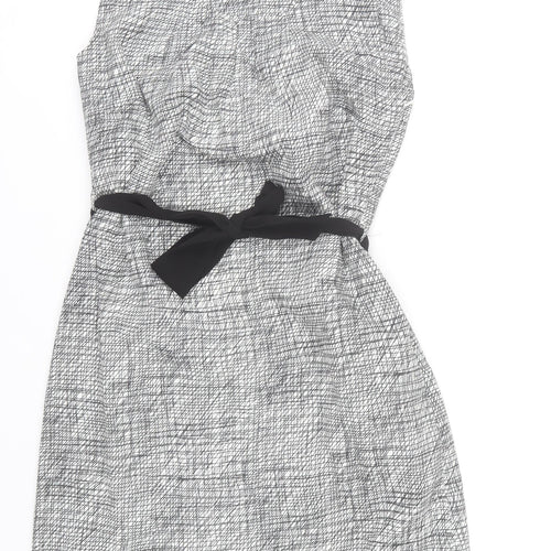 Brandtex Women Grey Geometric Sheath Dress Size 10 Sleeveless Workwear