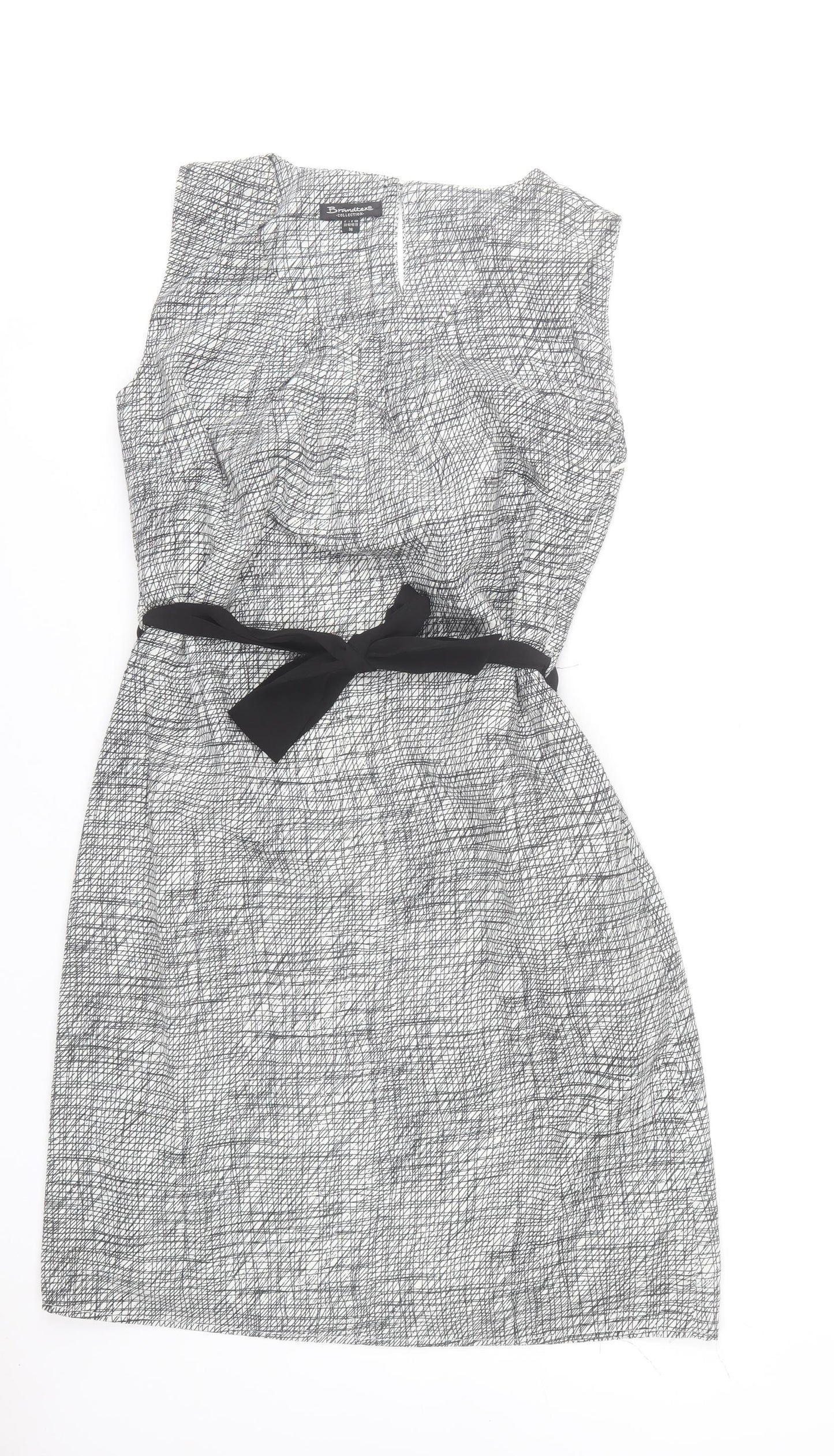 Brandtex Women Grey Geometric Sheath Dress Size 10 Sleeveless Workwear