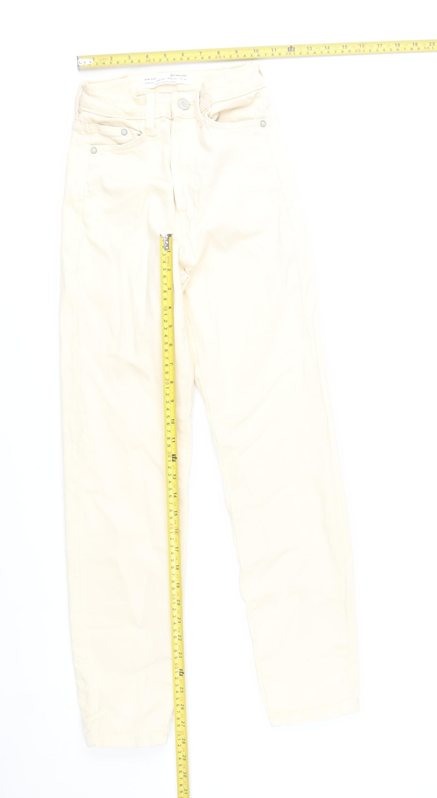 Stradivarius Women Beige Mom Slim Jeans UK 4 Cotton Blend
