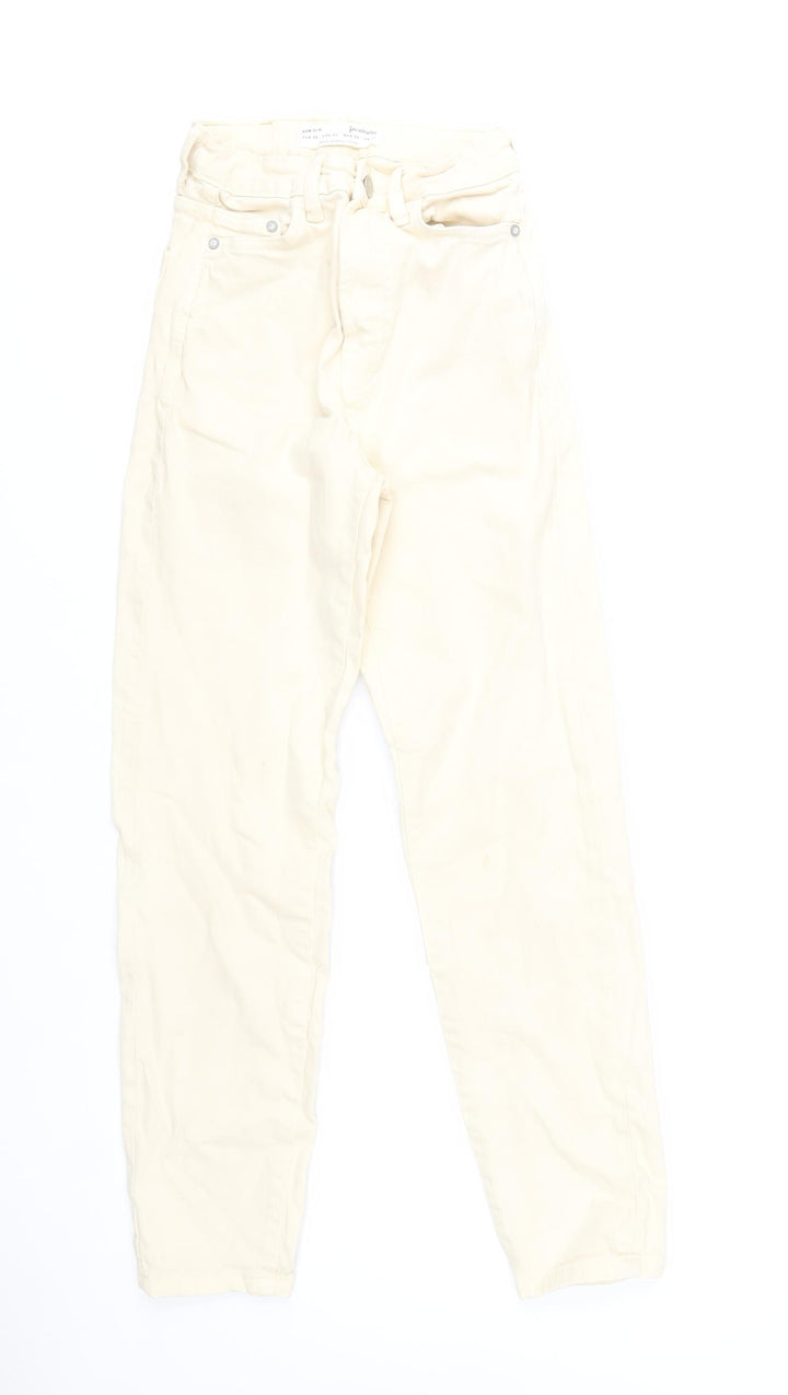Stradivarius Women Ivory Slim Jeans UK 4 Cotton Denim Stretch