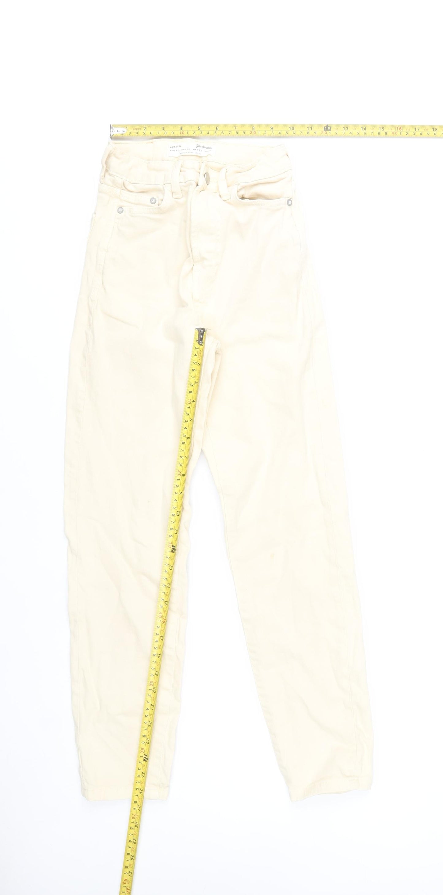 Stradivarius Women Ivory Slim Jeans UK 4 Cotton Denim Stretch