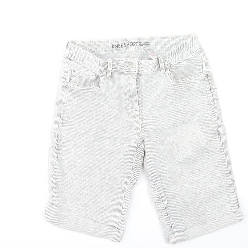 Next Women’s Grey Striped Bermuda Shorts Size 10 Cotton Blend