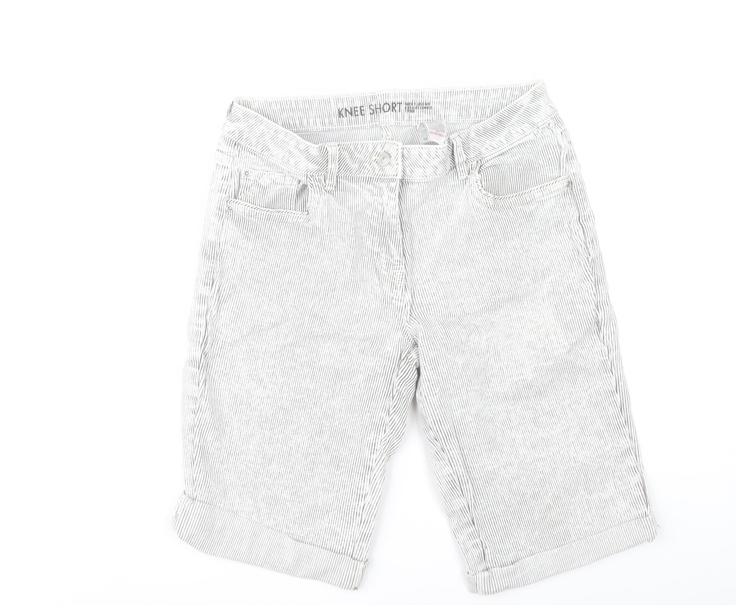 Next Women’s Grey Striped Bermuda Shorts Size 10 Cotton Blend