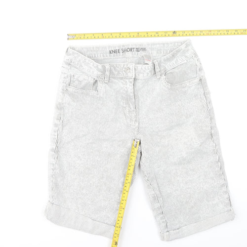 Next Women’s Grey Striped Bermuda Shorts Size 10 Cotton Blend