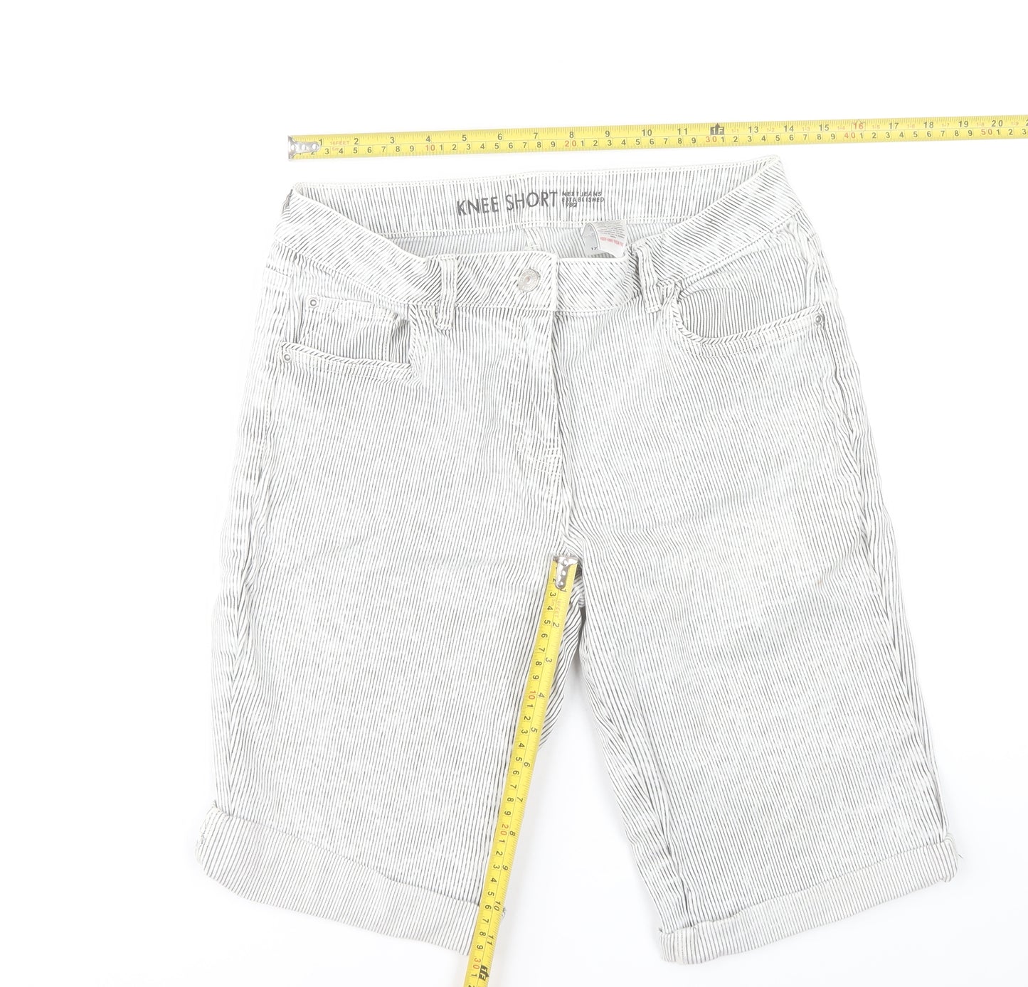 Next Women’s Grey Striped Bermuda Shorts Size 10 Cotton Blend