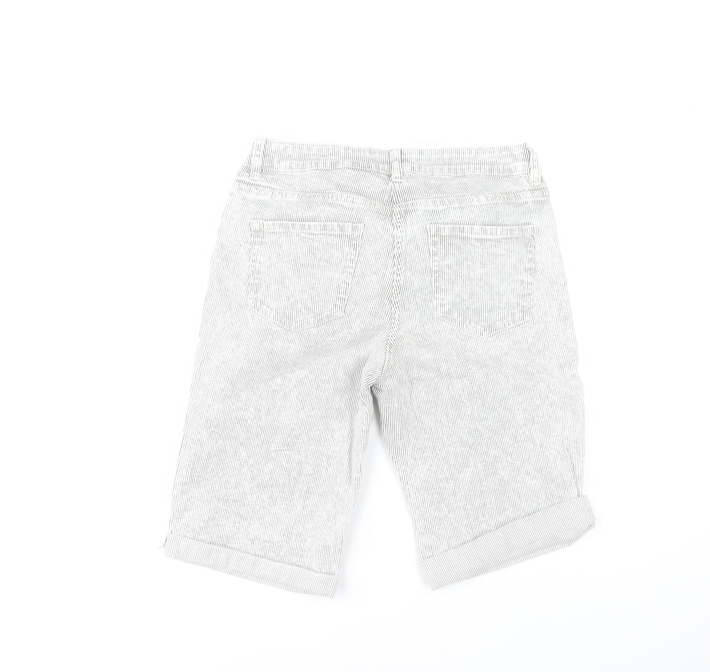 Next Women’s Grey Striped Bermuda Shorts Size 10 Cotton Blend