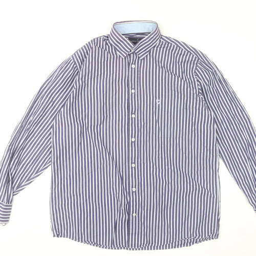 Marco Capelli Mens Blue Striped Cotton Long Sleeve Dress Shirt L