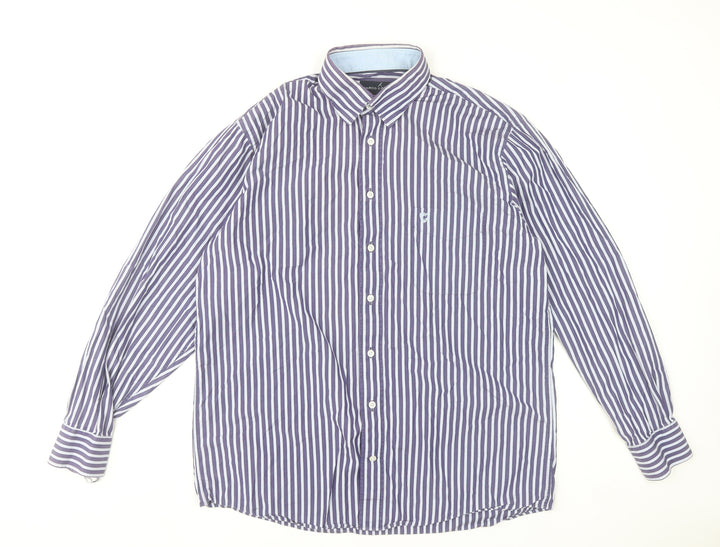 Marco Capelli Mens Blue Striped Cotton Long Sleeve Dress Shirt L