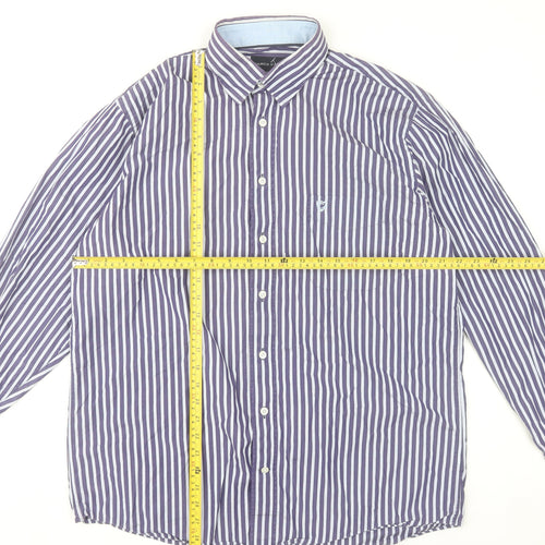 Marco Capelli Mens Blue Striped Cotton Long Sleeve Dress Shirt L
