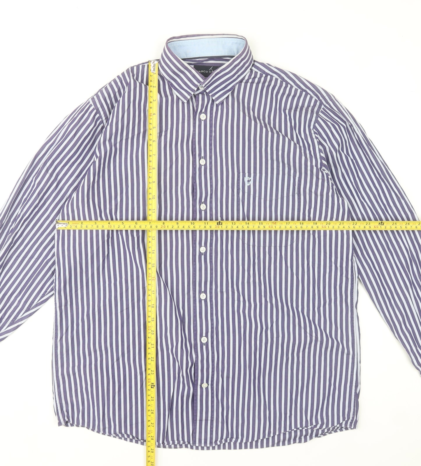 Marco Capelli Mens Blue Striped Cotton Long Sleeve Dress Shirt L