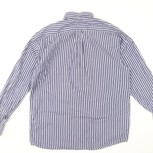 Marco Capelli Mens Blue Striped Cotton Long Sleeve Dress Shirt L