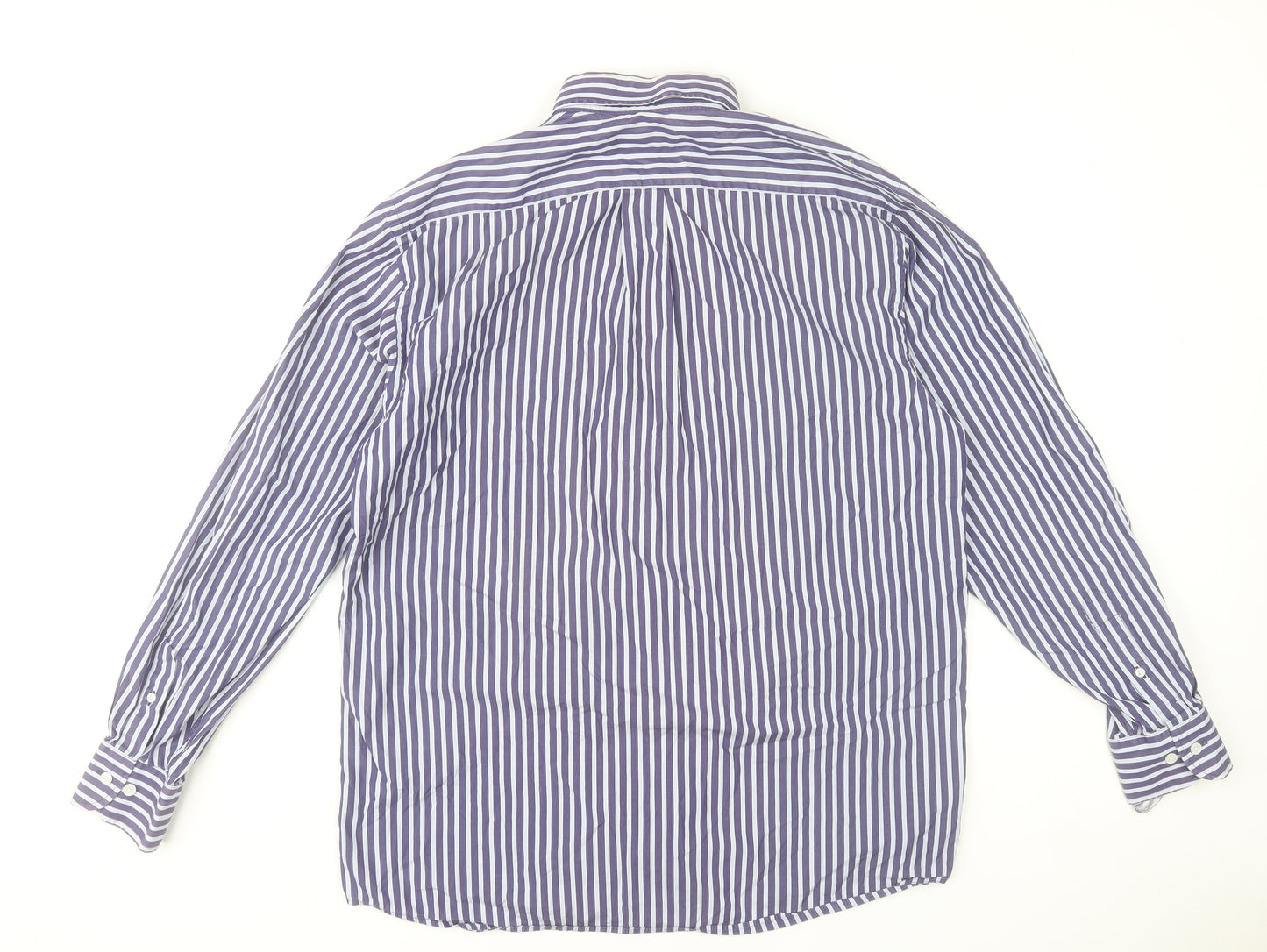Marco Capelli Mens Blue Striped Cotton Long Sleeve Dress Shirt L