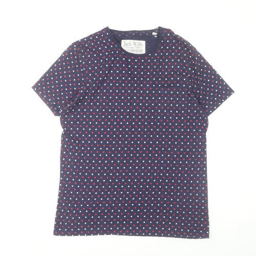 Jack Wills Men's Navy Polka Dot Cotton Crew Neck T-Shirt Size M
