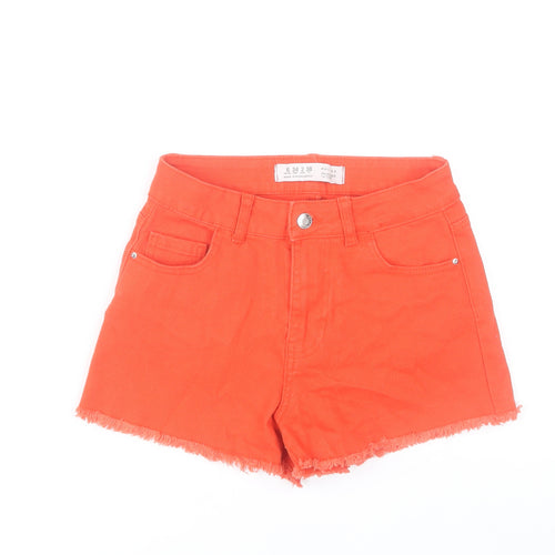 Primark Women’s Orange Cut-Off Denim Shorts Size 6 High Rise