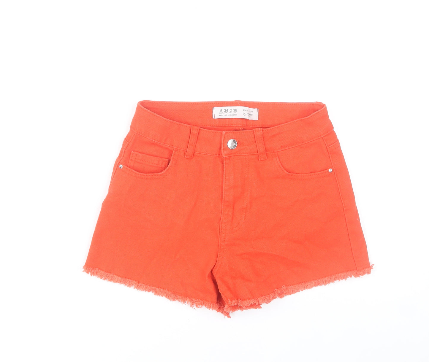 Primark Women’s Orange Cut-Off Denim Shorts Size 6 High Rise
