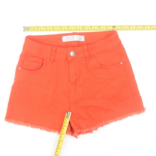 Primark Women’s Orange Cut-Off Denim Shorts Size 6 High Rise