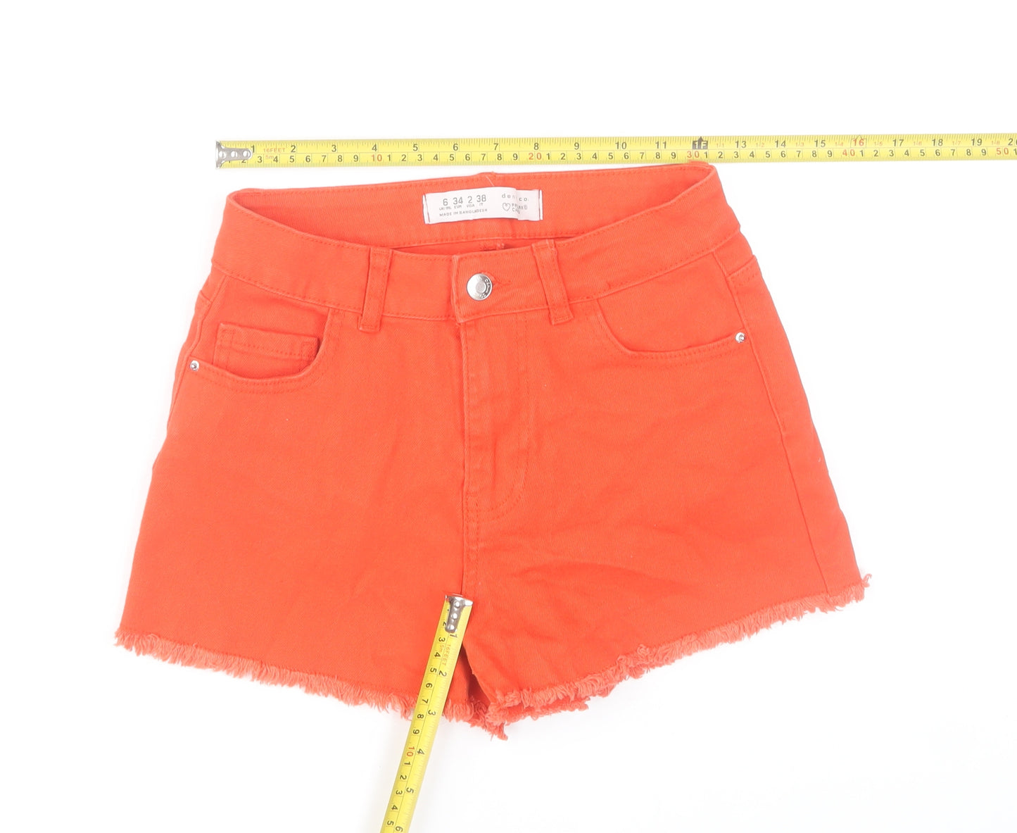 Primark Women’s Orange Cut-Off Denim Shorts Size 6 High Rise