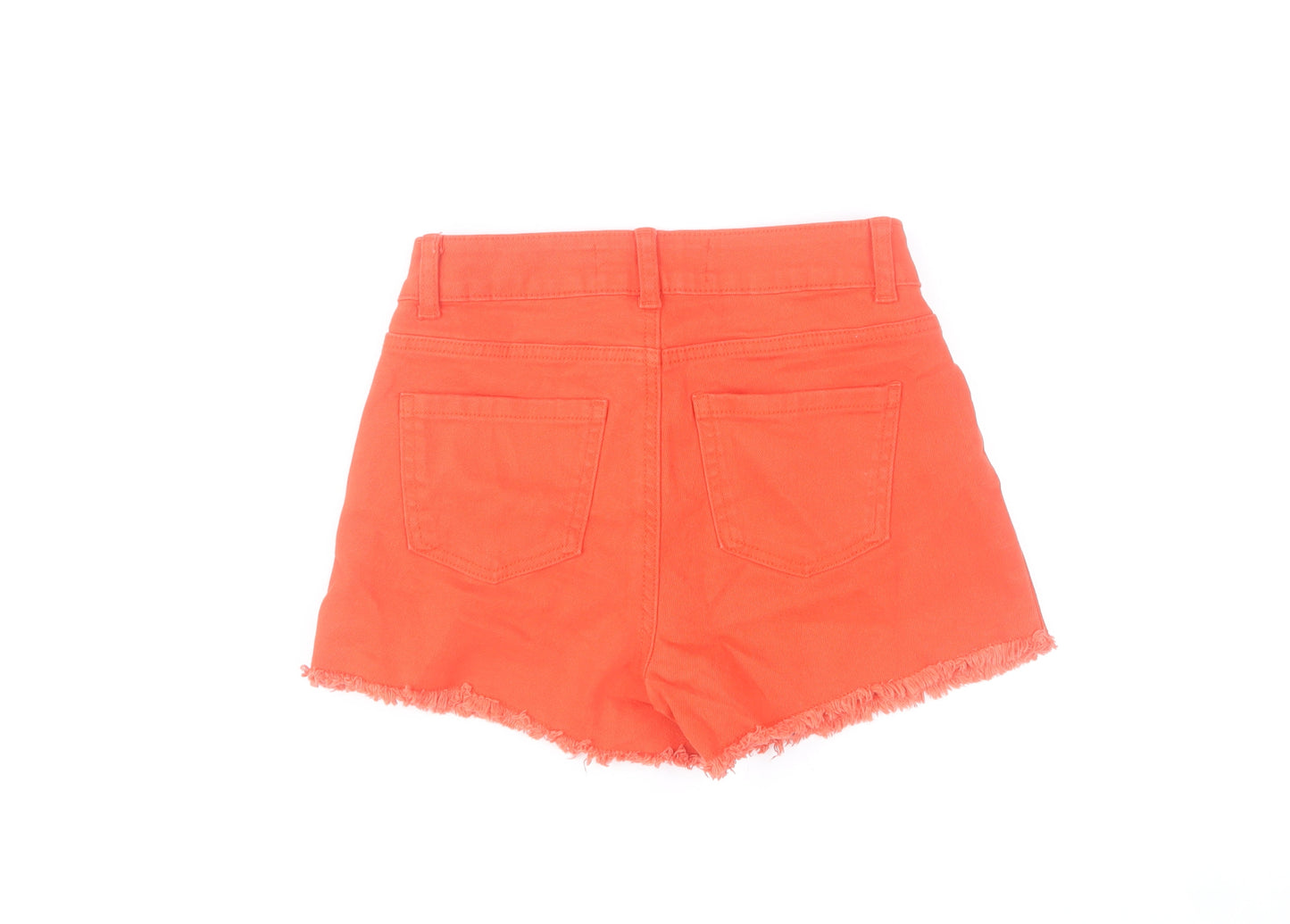 Primark Women’s Orange Cut-Off Denim Shorts Size 6 High Rise