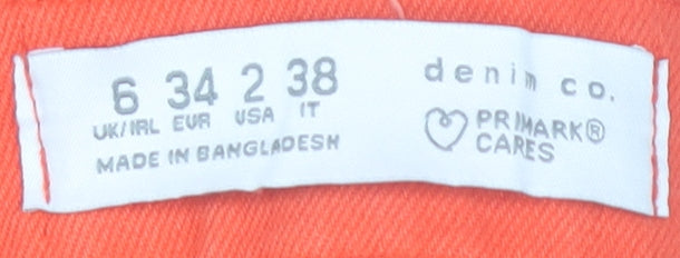 Primark Women’s Orange Cut-Off Denim Shorts Size 6 High Rise