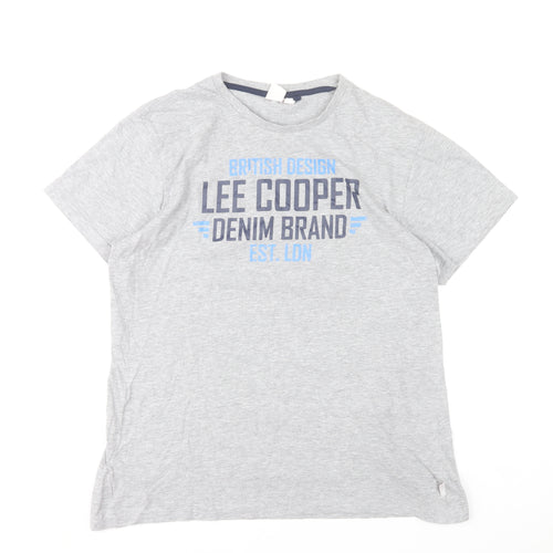 Lee Cooper Men's Grey Graphic Logo Crew Neck Short Sleeve T-Shirt M