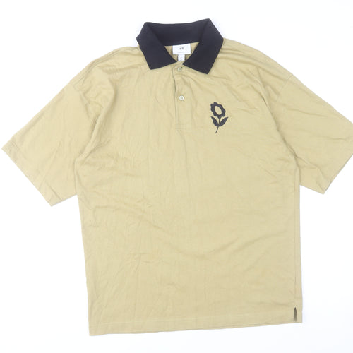 H&M Men's Beige Relaxed Fit Short Sleeve Polo Shirt Size S
