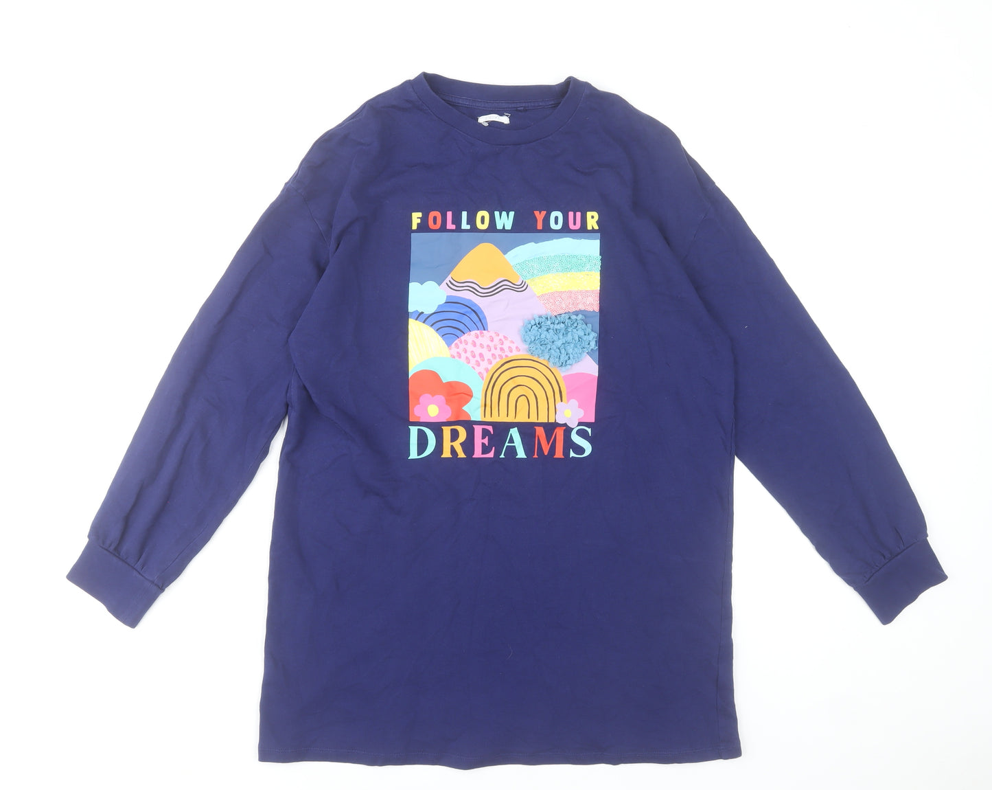 Next Girls Blue Long Sleeve Crew Neck Graphic T-Shirt 12 Years Cotton