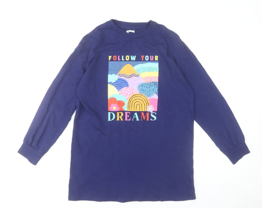 Next Girls Blue Long Sleeve Crew Neck Graphic T-Shirt 12 Years Cotton