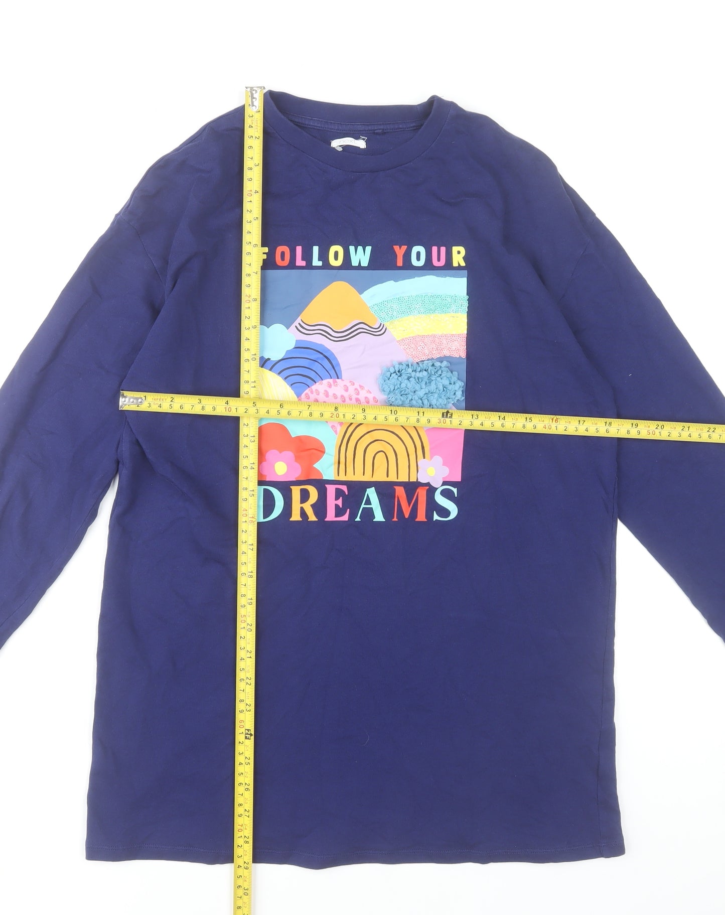 Next Girls Blue Long Sleeve Crew Neck Graphic T-Shirt 12 Years Cotton