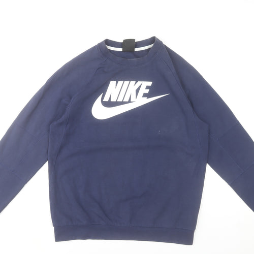 Nike Men’s Blue Crew Neck Logo Sweatshirt Size M Regular Fit Pullover