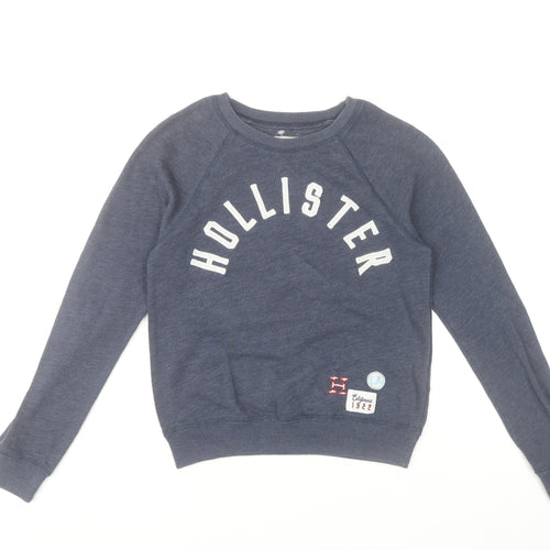 Hollister Women Blue XS Pullover Sweatshirt Cotton Blend Logo Print