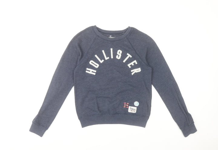 Hollister Women Blue XS Pullover Sweatshirt Cotton Blend Logo Print