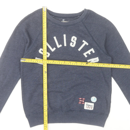 Hollister Women Blue XS Pullover Sweatshirt Cotton Blend Logo Print